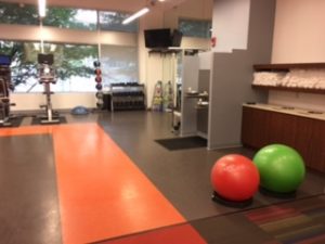 Post Workout station Heartline Fitness equipped high school gym