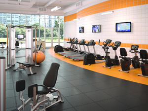 orange gym facility with cardio machines