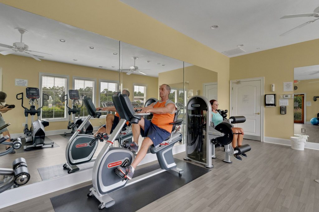 The Edgewater at Barefoot's recumbent bike setup, complete with a "walk through" seat for easy access.