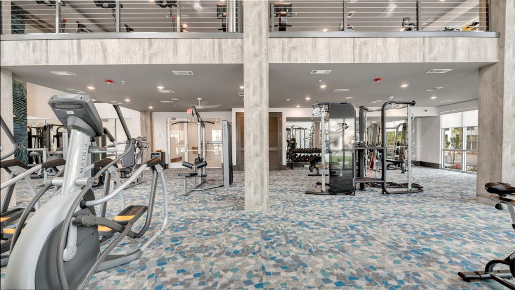 The downstairs fitness center at The Botanic at Ingleside in North Charleston, SC